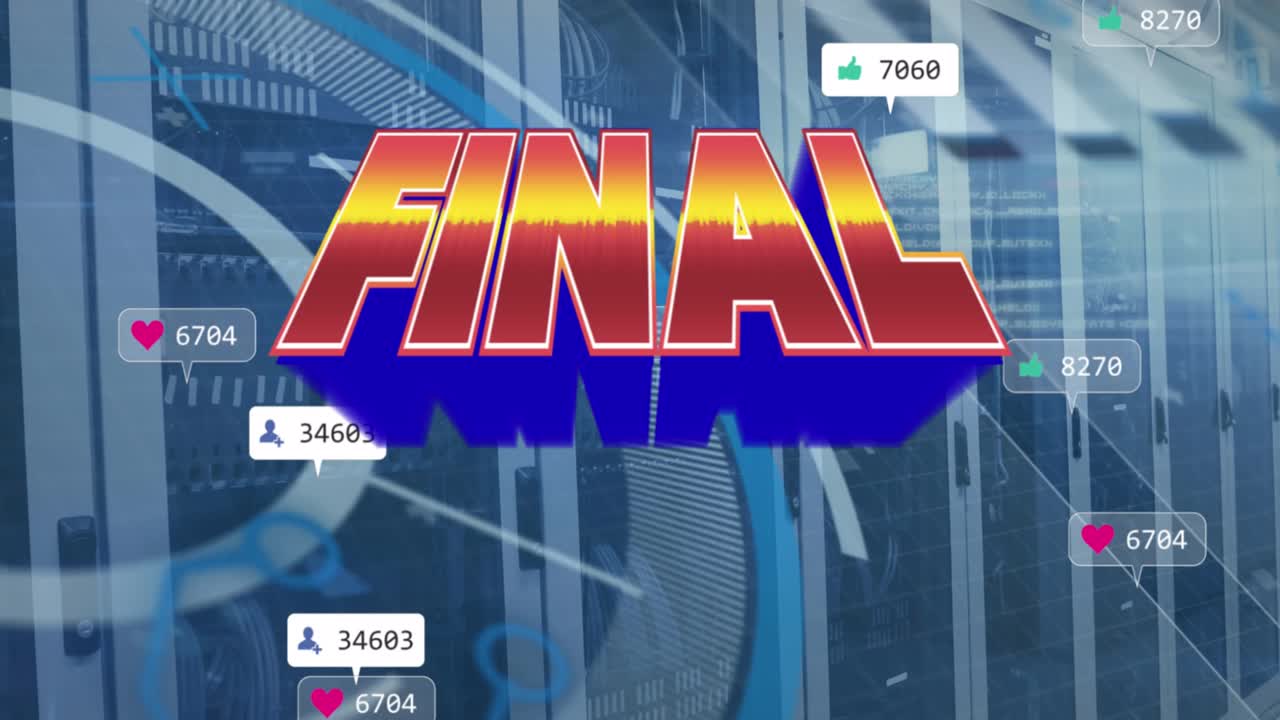 컴퓨터 서버  ⁇ 에서 올라오는 텍스트, 최종 및 소셜 미디어 알림의 애니메이션