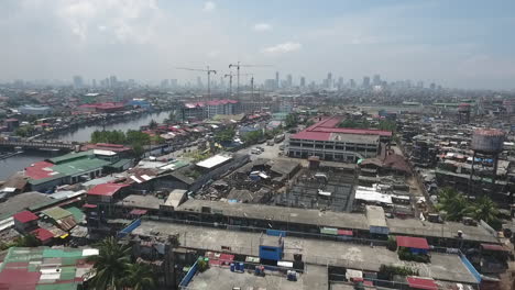 aerial of overpopulated slum area in tondo manila, philippines