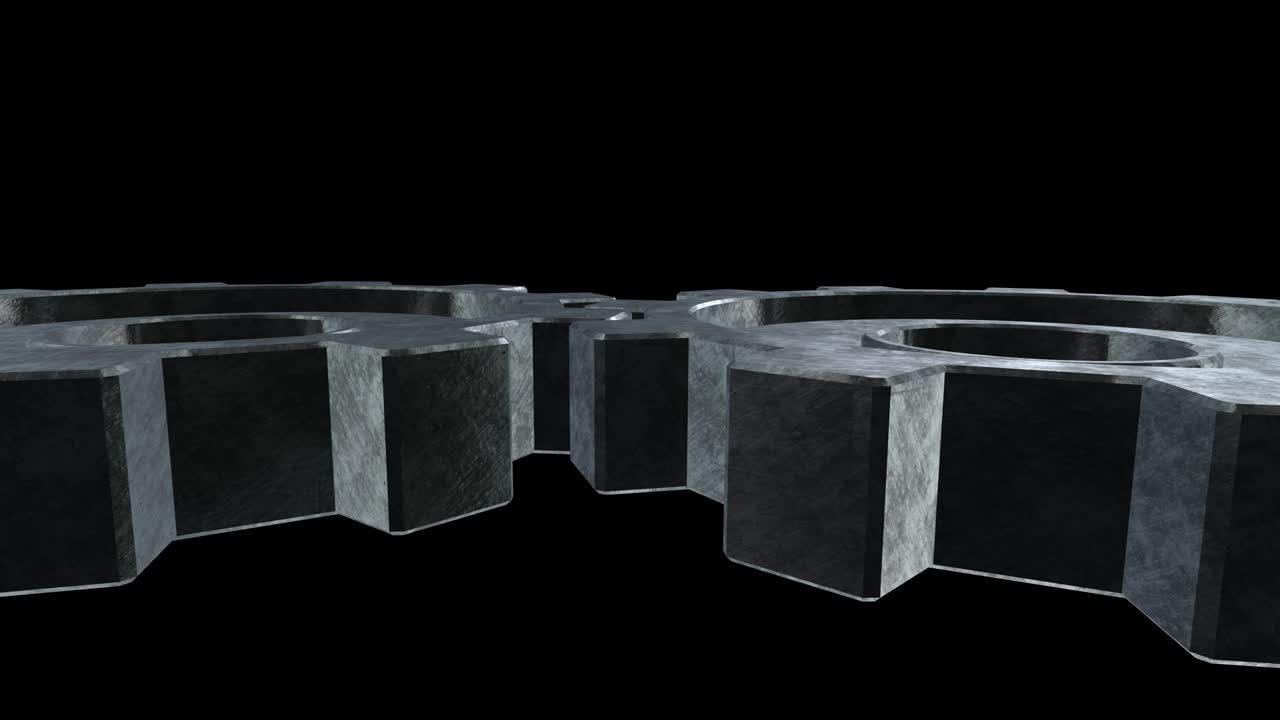 los lados del engranaje giran. fondo negro. cerca. canal alfa