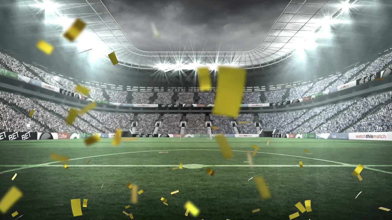 Sports stadium with golden confetti falling