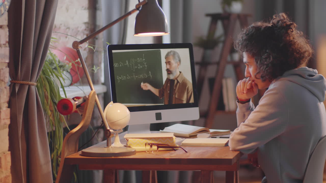 Teen Boy Studying at Home during Lockdown