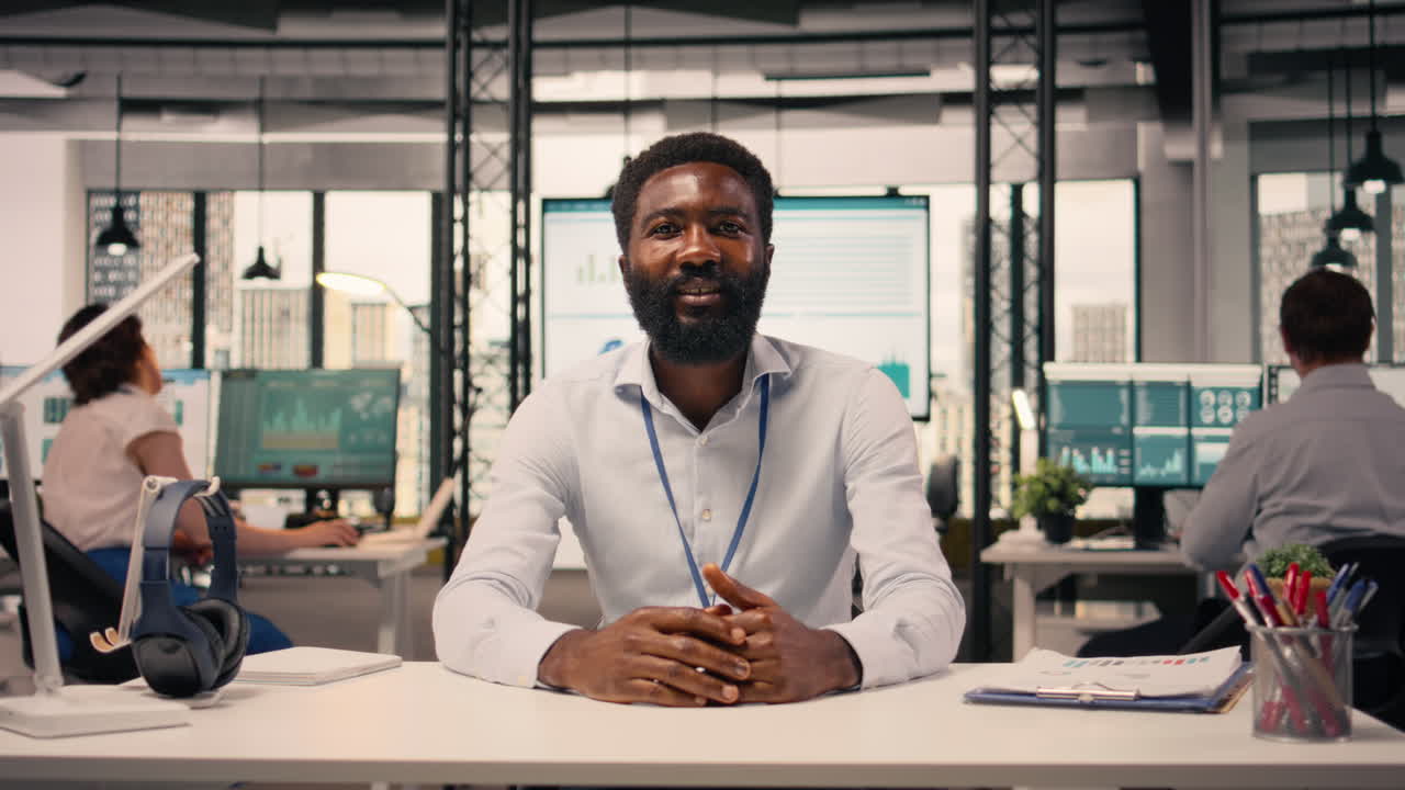 African American businessman collaborating through video call