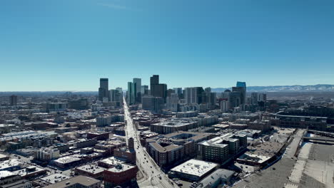 Bluebird-Día-De-Invierno-Sobre-La-Ciudad-De-Denver,-Colorado---Vista-Aérea-Del-Horizonte-Dolly