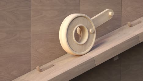 3d loop animation of wooden wheel with handle moving upwards