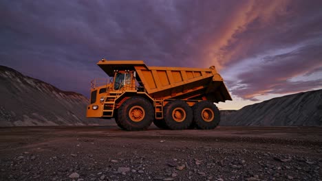 mining truck at sunset