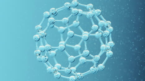 molécula química con fondo azul, representación en 3d.