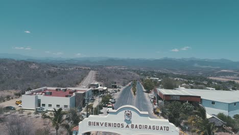 aerial shot of the arches at the entrance of badiraguato