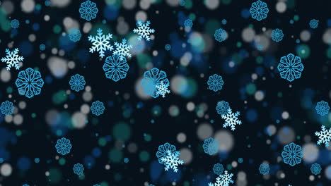 animación de estrellas de navidad y nieve cayendo sobre un fondo azul