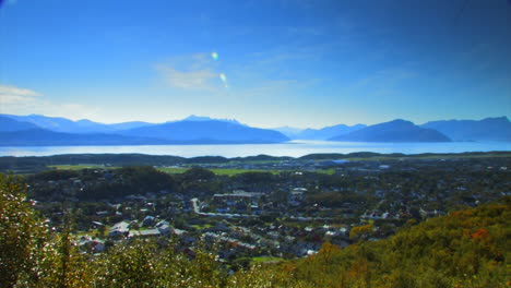 wide angle view of lofoten looking down from the mountains out to sea