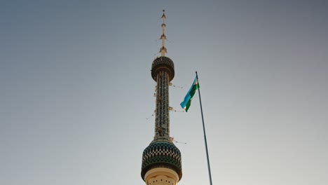 TV-Tower-in-Tashkent,-and-Uzbekistan-flag-3-of-4