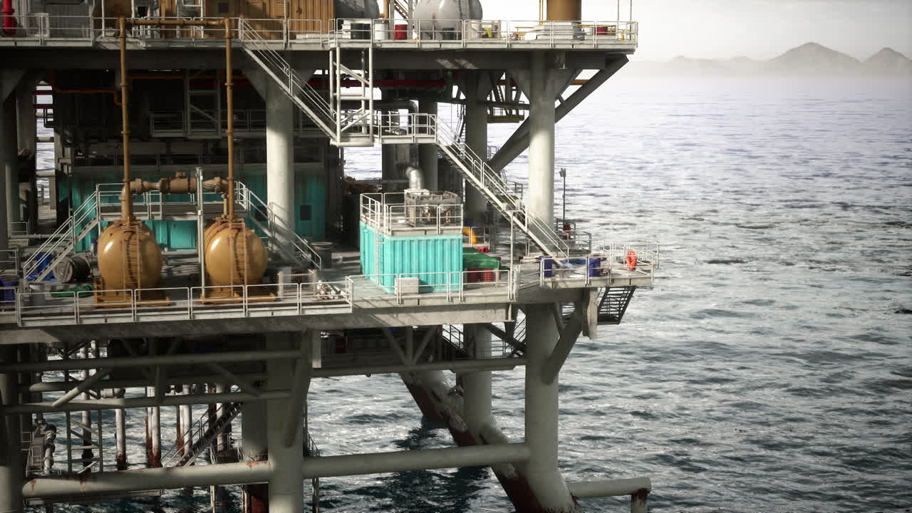 Aldrende olieboreplatform i vidtstrakt hav