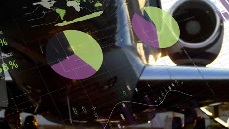 animation of financial data processing over airplane