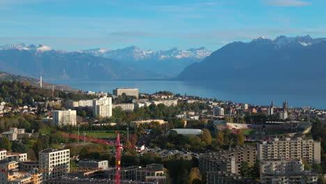 aerial view of lausanne city near lake leman in vaud, switzerland