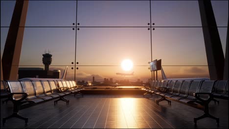 empty airport terminal at sunrise