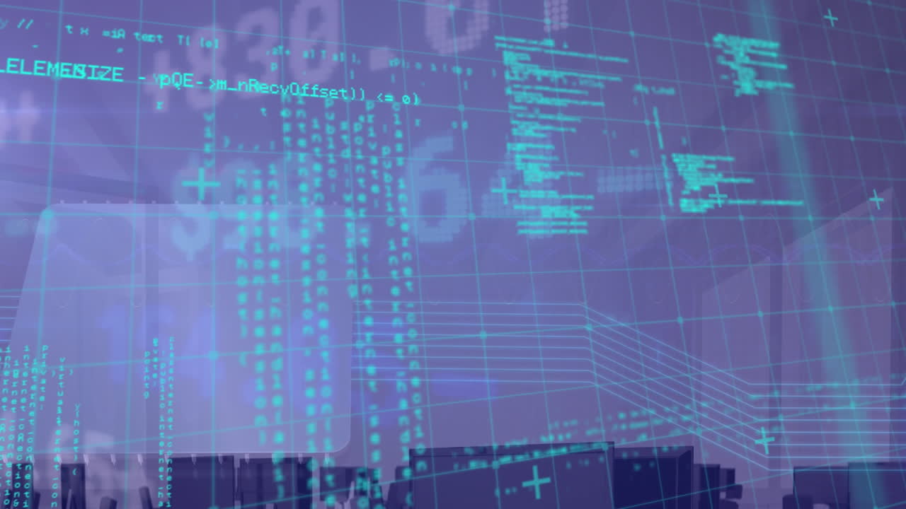 Animation of stock market data processing over grid network against empty office