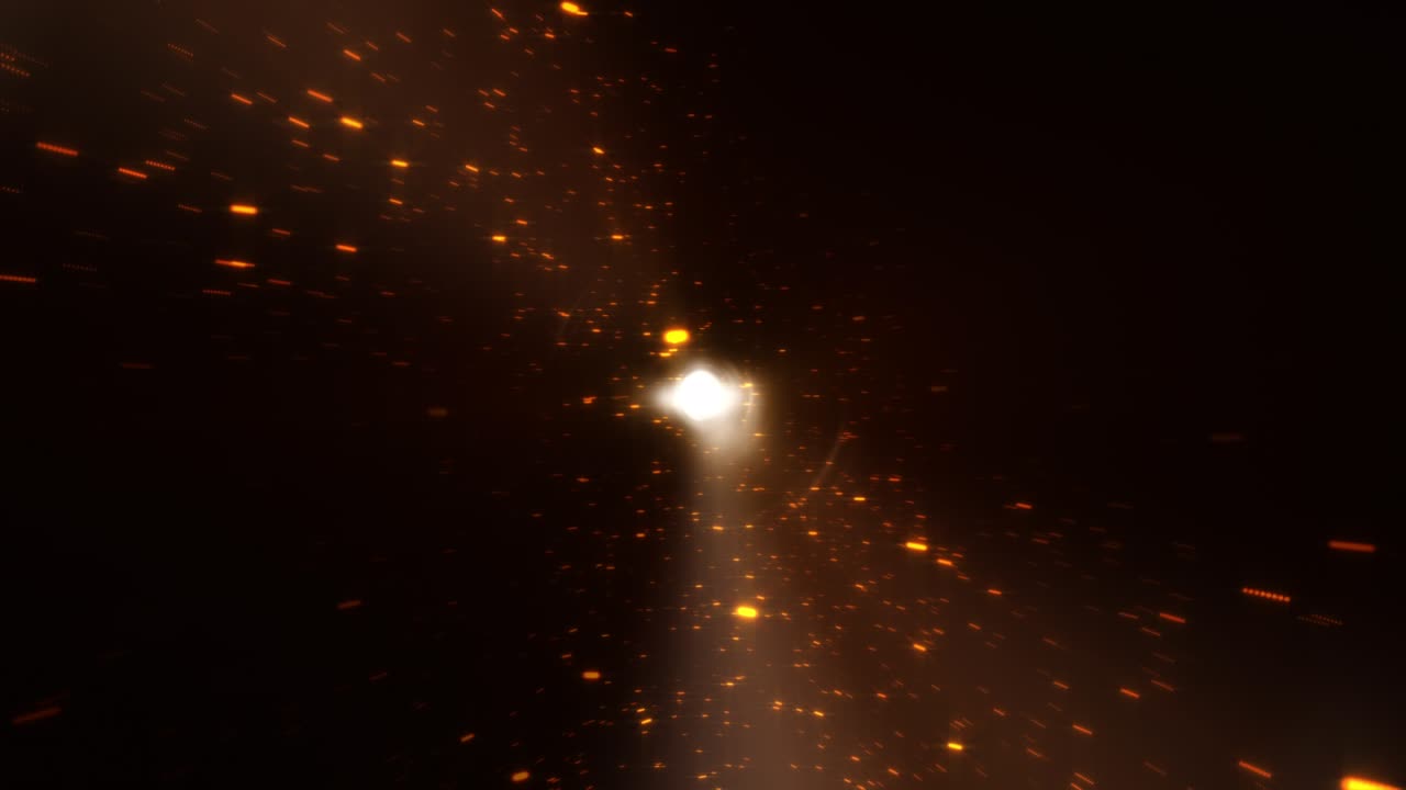 Loop center of bright optical lens flare flickering and burst with orange particle dust and cloud on Black Background Footage for Cinematic Trailer Burst Optical Flare backdrop or background.