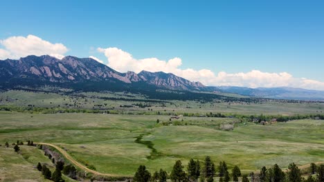 drone view of boulder flatirons