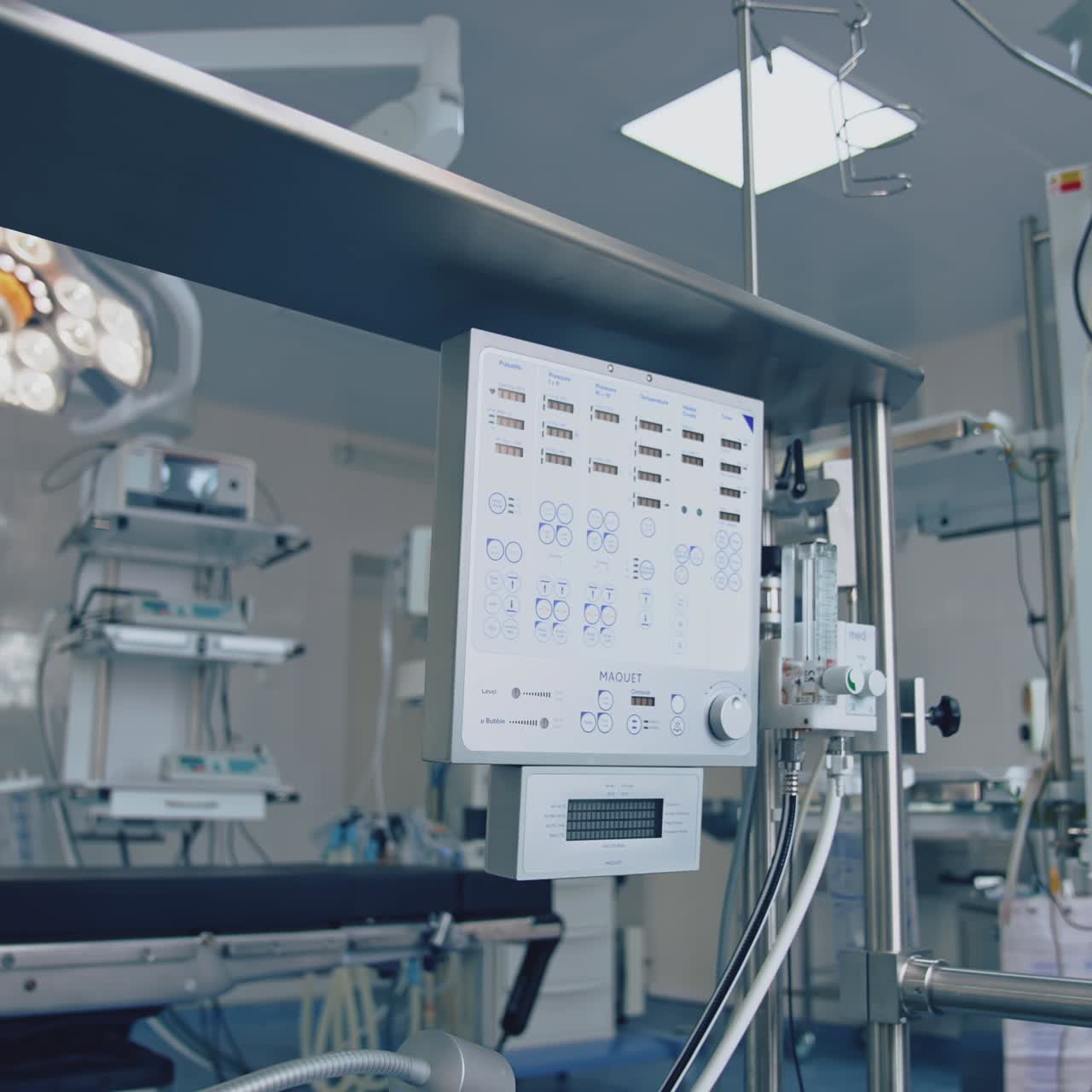 Operating room in modern hospital. Surgery operating room in hospital with medical equipment