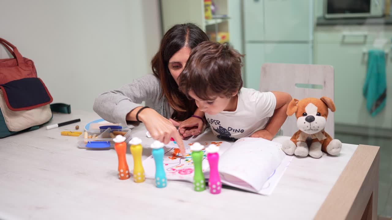 Mother and Child Drawing Together at Home