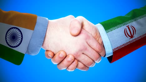 india - iran  / handshake concept animation about countries and politics / with matte channel