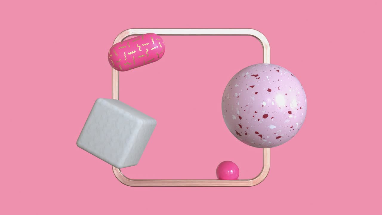 3d rendering motion graphic pink geometric shape and gold square frame