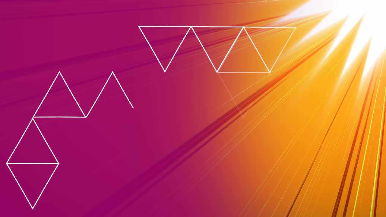 animación generada digitalmente con triángulo blanco contra los rayos de sol en el fondo