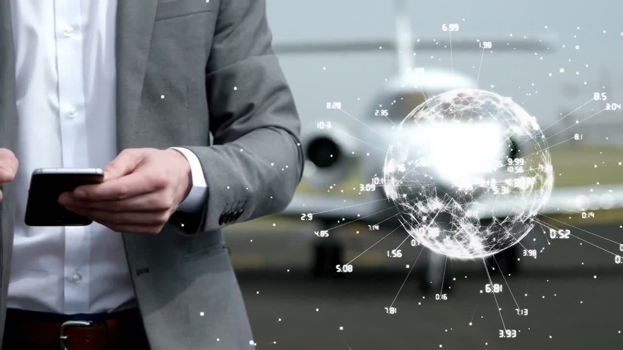 전화로 사업가와의 연결의 글로벌 네트워크의 애니메이션