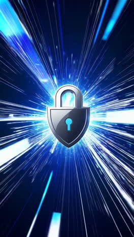 digital security concept - lock graphic with speed lines