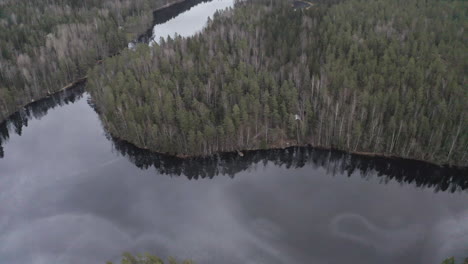 Vista-De-Drone-Del-Lago-En-Medio-Del-Bosque