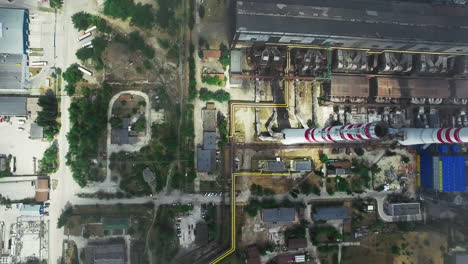 manufacturing factory with smokestacks. aerial view of power plant