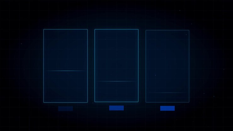 Digital Interface with Three Vertical Loading Bars and Grid Background