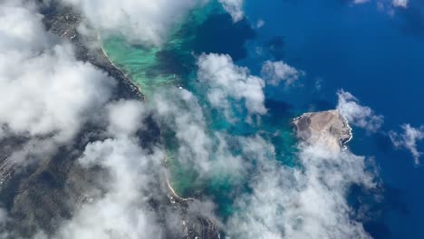 airplane view descending into honolulu airport in oahu, hawaii, usa