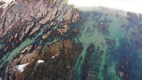 aerial birds eye view of low tide showing jurassic rock striations