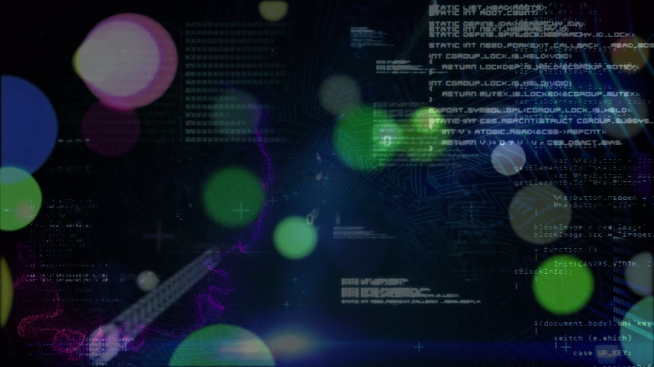 프로그래밍 언어, 바이너리 코드와 연결 선을 연결하는 점 위에 떠있는 다채로운 원