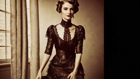vintage woman in 1940s/50s style dress