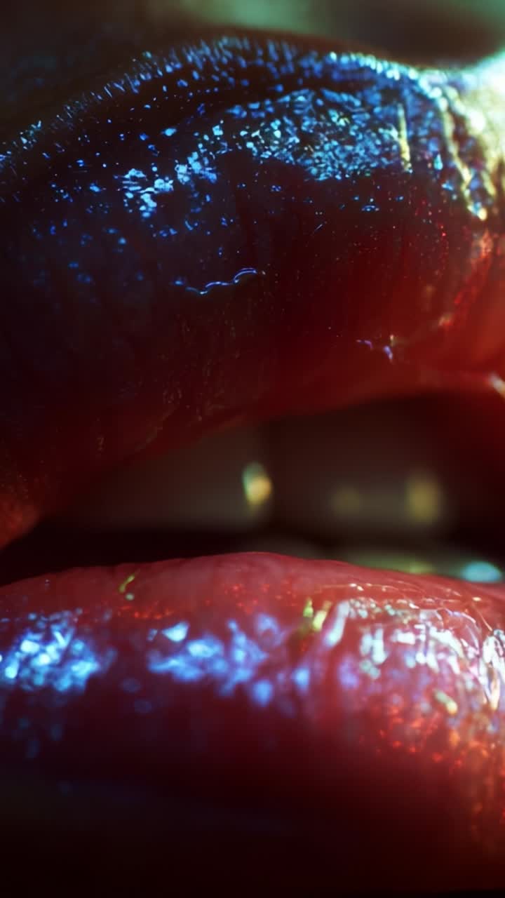 Close-Up of Glossy Lips Highlighting Intricate Details and Reflective Surfaces in a Stunning Display of Color and Texture Captured in Artistic Photography
