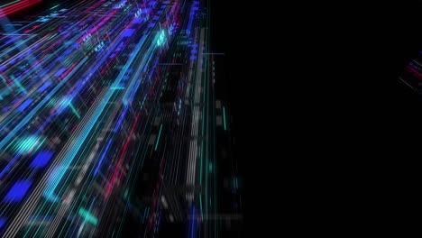visualización de grandes datos con movimiento de cuadrícula digital. análisis de información, computación en la nube, internet de las cosas, tecnología de red. infografías de datos visuales. bucle sin costuras, renderización 3d