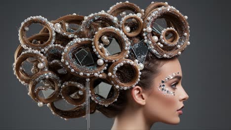 a stunning display of creative hairstyling featuring intricate loops and decorative elements for a unique look that captivates and inspires fashion trends