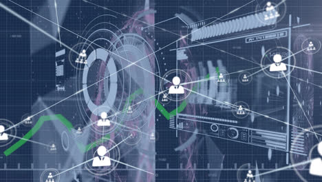 Animation-Des-Netzwerks-Von-Verbindungen-Mit-Digitalen-Symbolen-Und-Datenverarbeitung