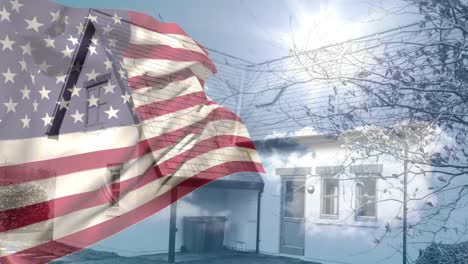 Digital-animation-of-American-flag-swaying-in-the-wind-against-the-bright-sunlight-4k