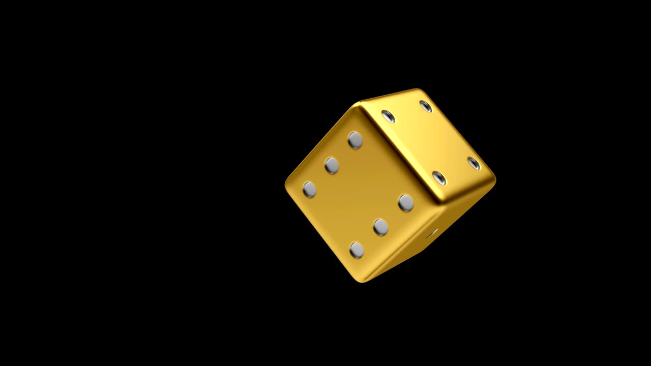 animación 3d de los dados de oro giran en un negro. 4k
