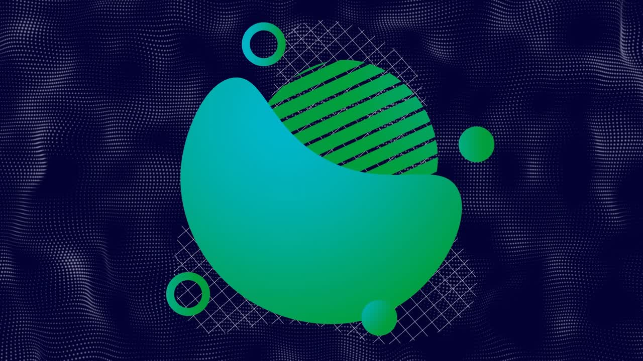 Animation of green geometrical shapes over blue background