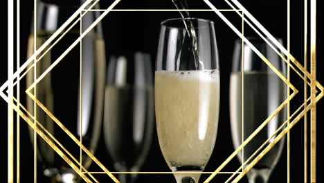 animation of gold pattern over glasses of champagne on black background