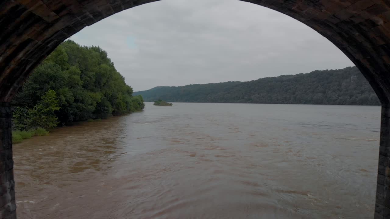 Flying under a train bridge in Lancaster, Pennsylvania - Cold Color Grading