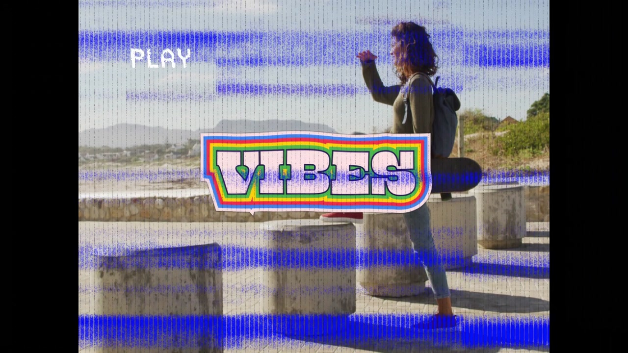 Young Woman with Skateboard Standing by the Beach with Retro Glitch Effect