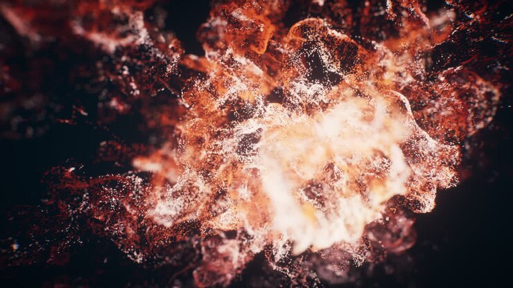 Red flowing particles with explosive wave effect, 3d rendering.