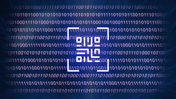 Animation of qr code, digital data processing over binary coding