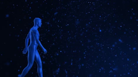 animation of blue human model walking over blue spots on blue background