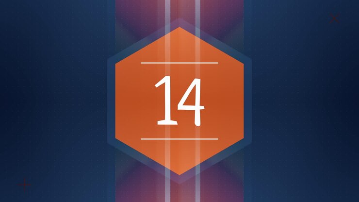 Countdown timer with number 14 on a dark blue background