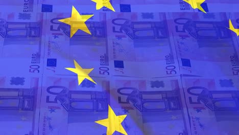 animation of flag of european union over euro currency